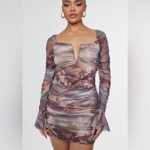 Renaissance print mesh dress